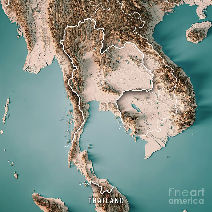 Thailand 3d Render Topographic Map Neutral Border Digital Art By Frank Ramspott Pixels Merch 0924
