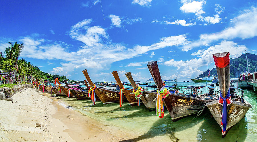 Thailand - Koh Phi Phi Don - Longtail Boats Photograph by Ryan Kelehar