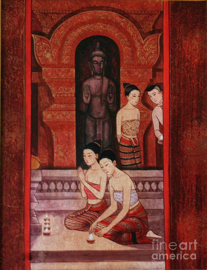 Thailand Prayer Painting  Photograph by Chuck Kuhn