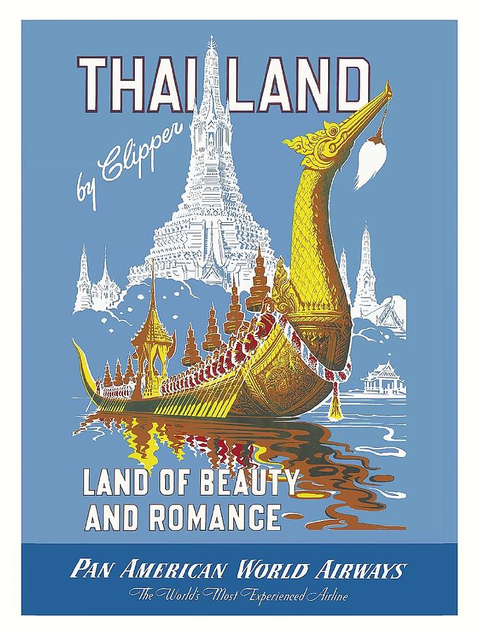 Thailand Digital Art - Thailand Royal Barge Pan Am Vintage Travel Poster by Retro Graphics