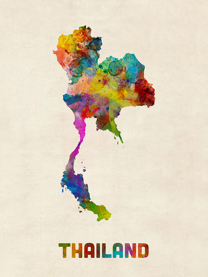Watercolour Digital Art - Thailand Watercolor Map by Michael Tompsett