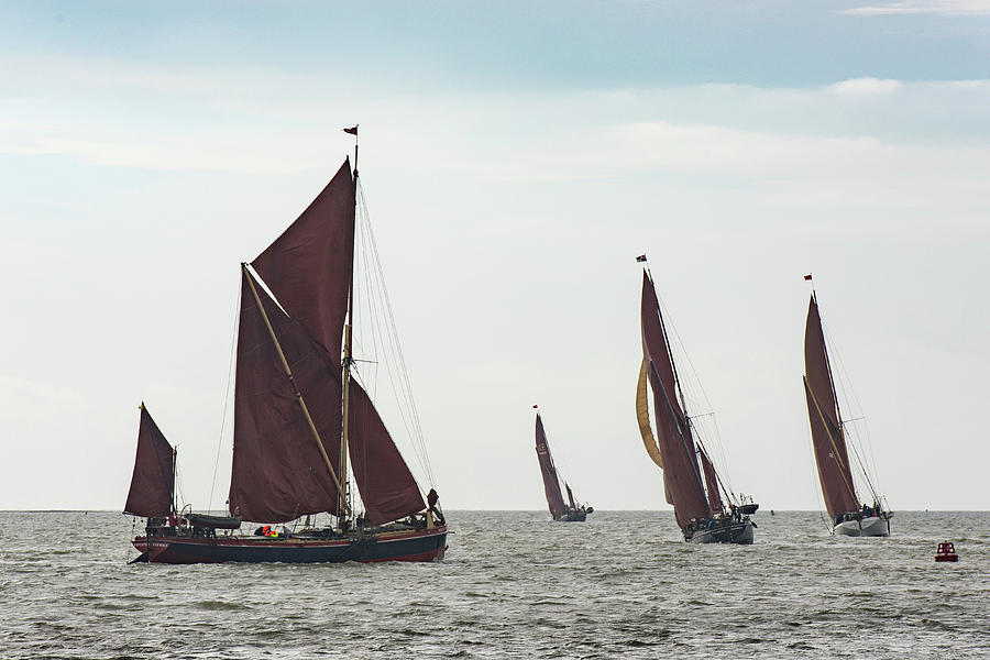 Thames sailing barges tacking Photograph by Gary Eason