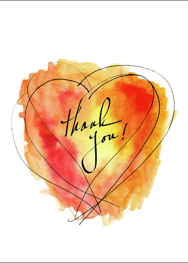 Thank You Notecard Red Orange Watercolor Heart Mixed Media by Carol Leigh