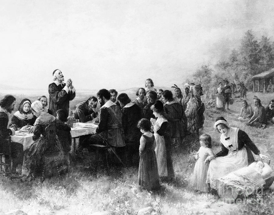 Thanksgiving at Plymouth, Massachusetts Painting by American School