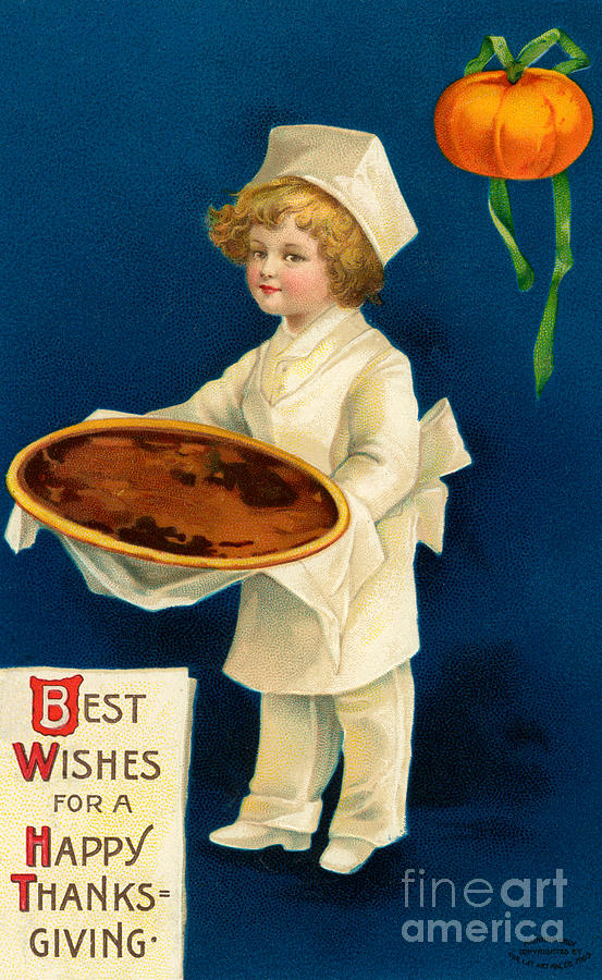 Thanksgiving Card, Best Wishes for a Happy Thanksgiving Illustration, 1909 Painting by Ellen Hattie Clapsaddle