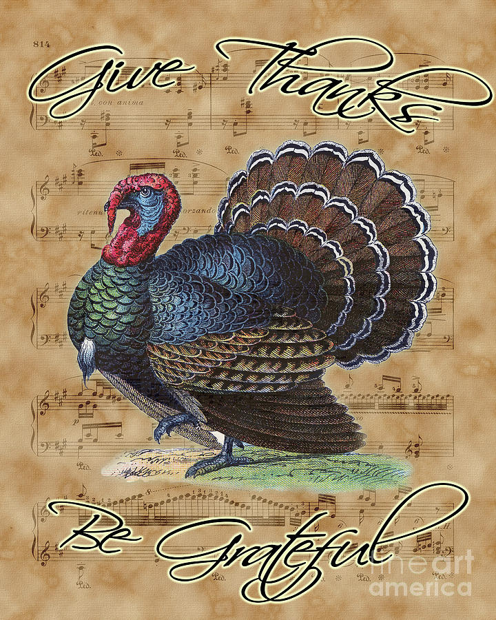 Turkey Digital Art - Thanksgiving Turkey on Vintage Music Sheet by Anna W