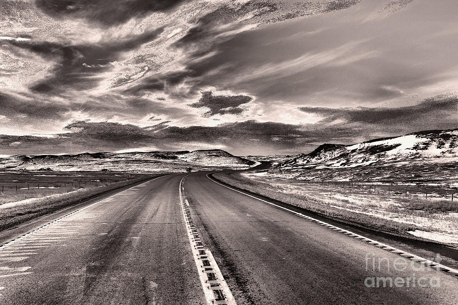  that long Lonely Road black and white Photograph by Jeff Swan