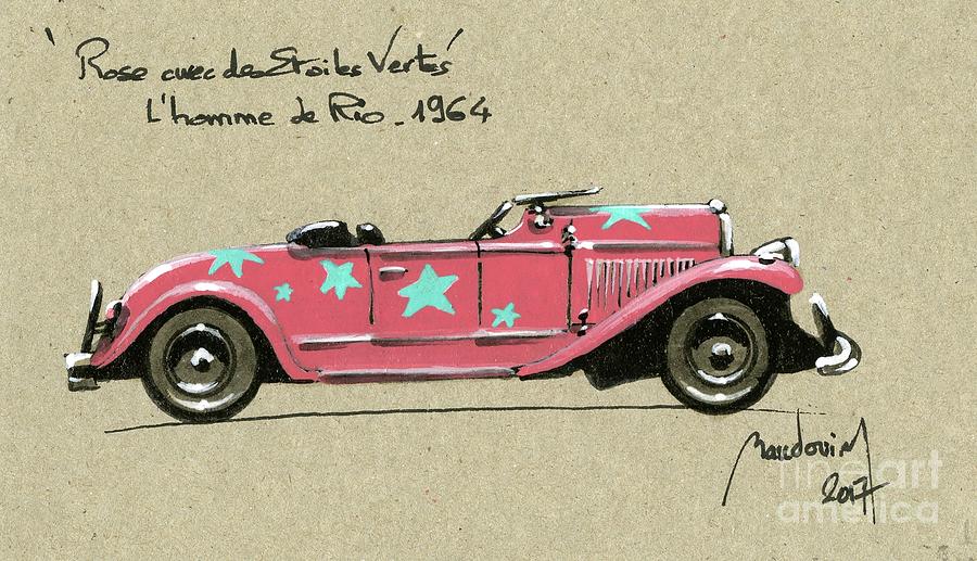 That Man From Rio - 1964 - Pink with green stars #6 Painting by Alain BAUDOUIN ABmotorART