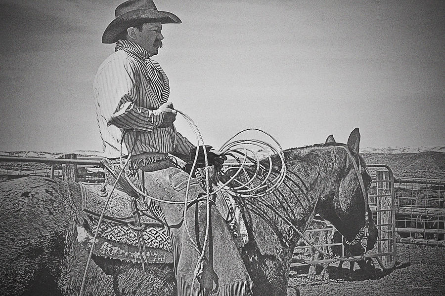 Black And White Photograph - That Rope, That Shirt and That Hat by Amanda Smith