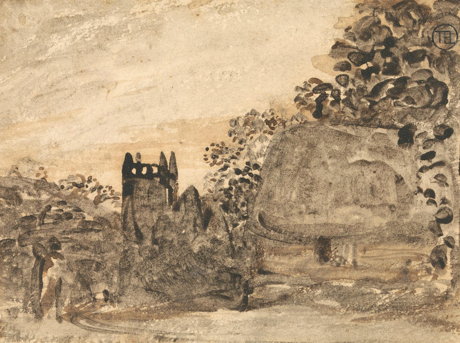 Thatched Cottage and Church Painting by Samuel Palmer