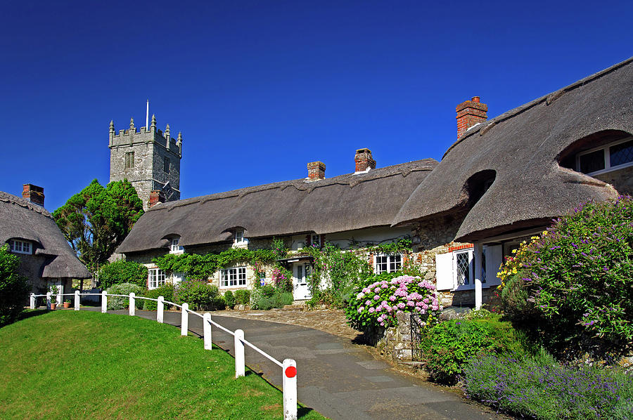 Thatched Cottages And Church - Godshill Photograph