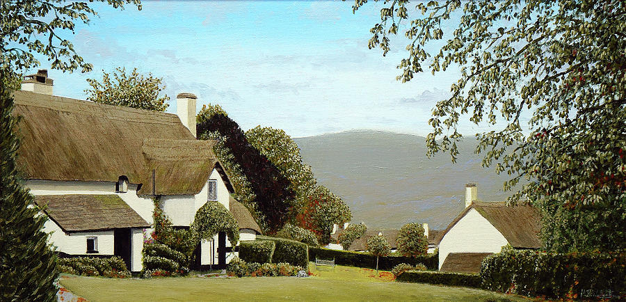 Thatched Cottages at Selworthy, Somerset Painting by Mark Woollacott