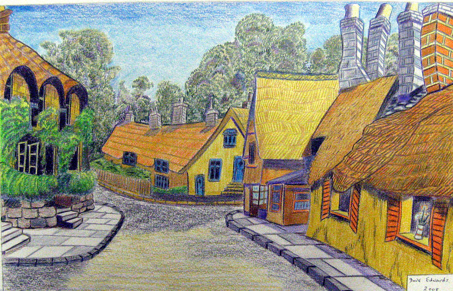 Thatched Cottages Drawing by Dave Edwards - Pixels