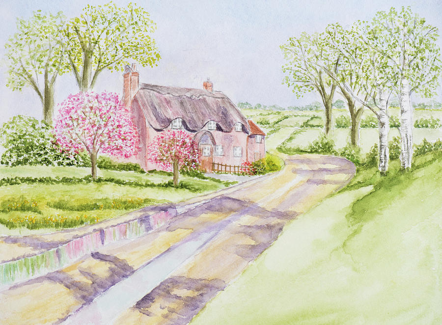 Thatched Country Cottage Painting by Laura Richards