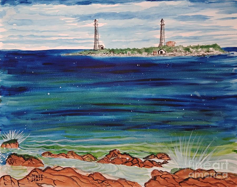 Lighthouse Painting - Thatcher island lighthouses on a peaceful day by Matt Starr Lighthouse Painting - Thatcher island lighthouses on a peaceful day by Matt Starr