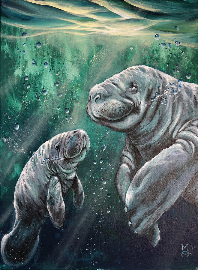 Manatee Painting - Thats My Mom by Marco Aguilar
