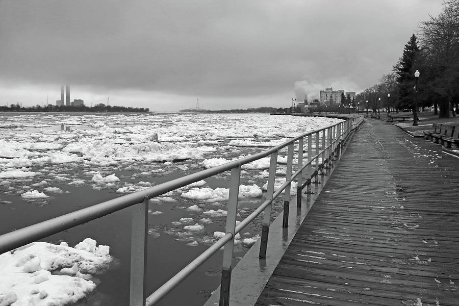 Thaw Along the Boardwalk in Saint Clair BW 2017 7 Photograph by Mary Bedy