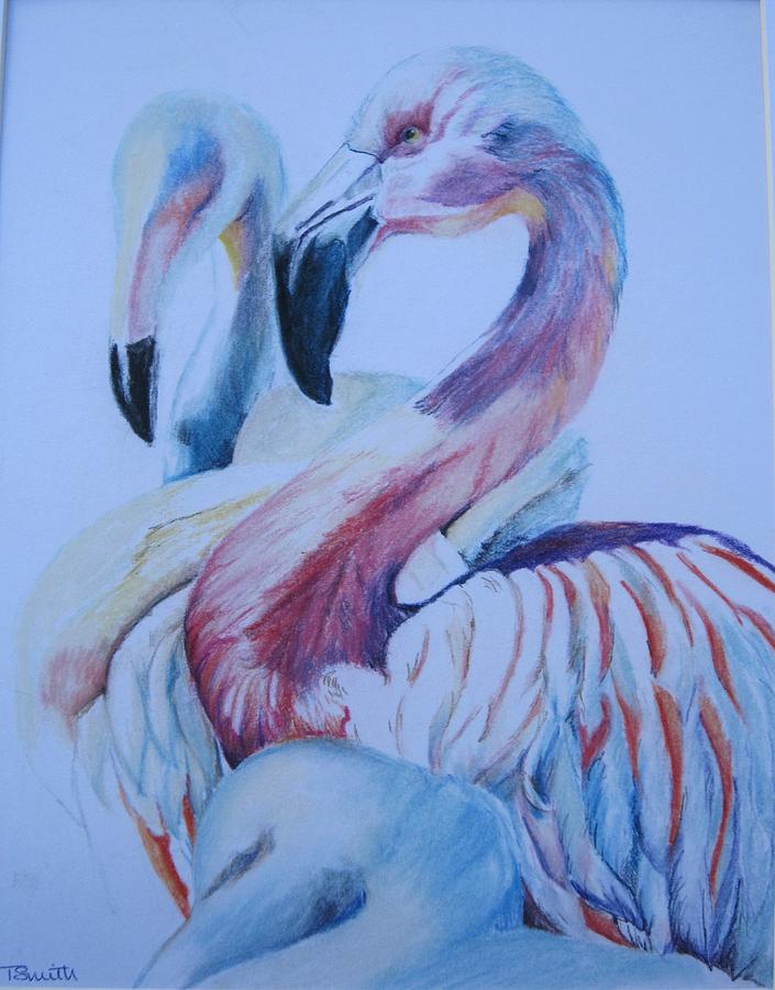 The 3 Flamingos Pastel by Teresa Smith