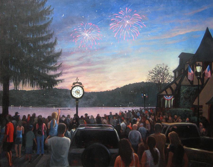 Holiday Painting - the 4th of July on Lake Mohawk by Tim Maher