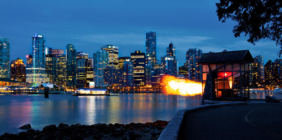 Skyline Photograph - The 9 OClock Gun in Vancouver by Alexis Birkill