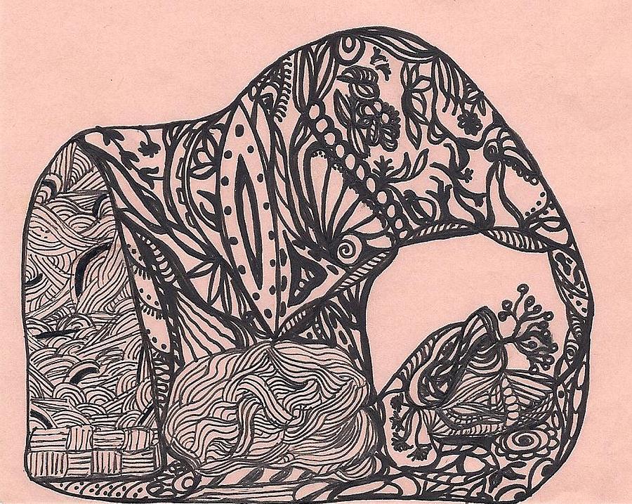 Black And White Drawing - The accidental elephant by Heidi Pickels