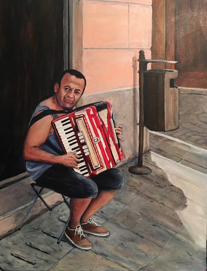 The Accordion Player  Painting by Bonnie Peacher