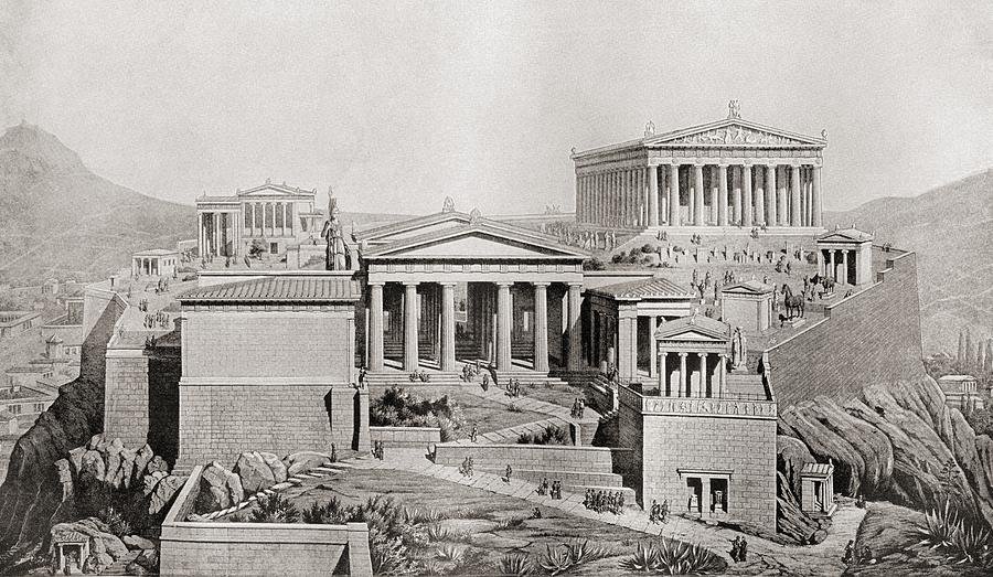 Greek Drawing - The Acropolis, Athens, Greece As It by Vintage Design Pics