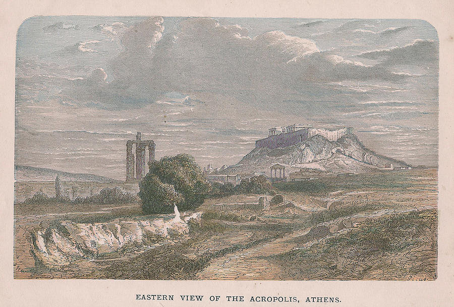 Greek Drawing - The Acropolis, Athens by Victorian Engraver