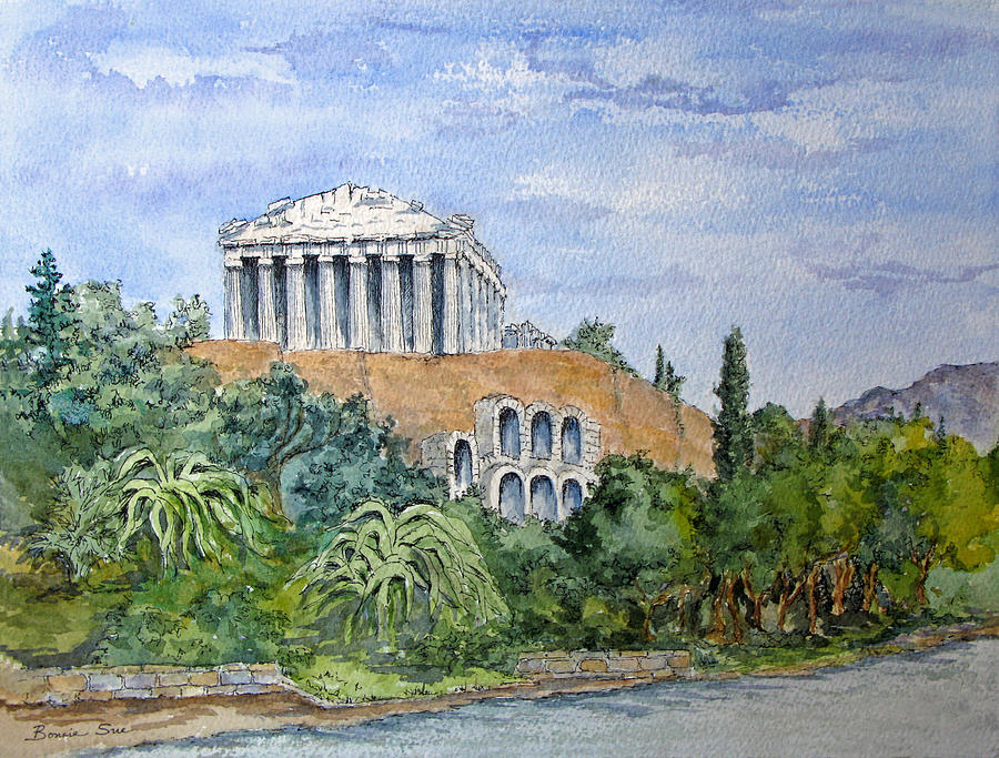 Греческий пейзаж с изображением древнегреческого храма