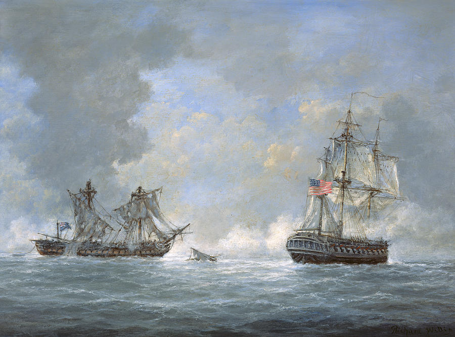 The action between US Frigate United States and the British frigate Macedonian Painting by Richard Willis