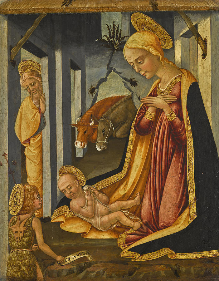 The Adoration of the Christ Child with the Young Saint John the Baptist Painting by Neri di Bicci
