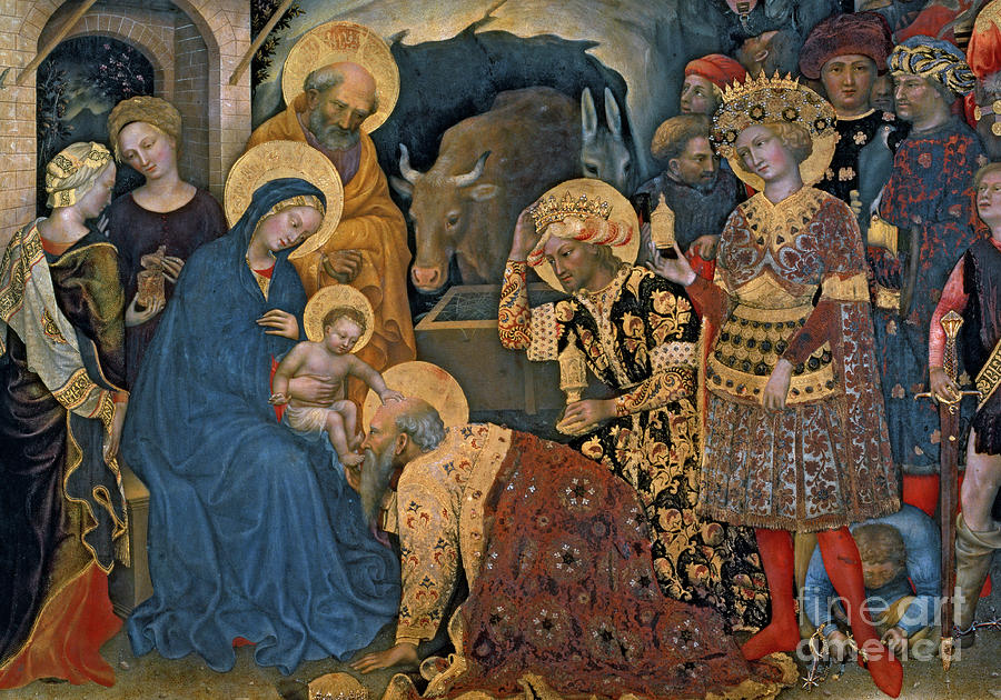 The Adoration of the Magi, detail of Virgin and Child with three kings Painting by Gentile da Fabriano