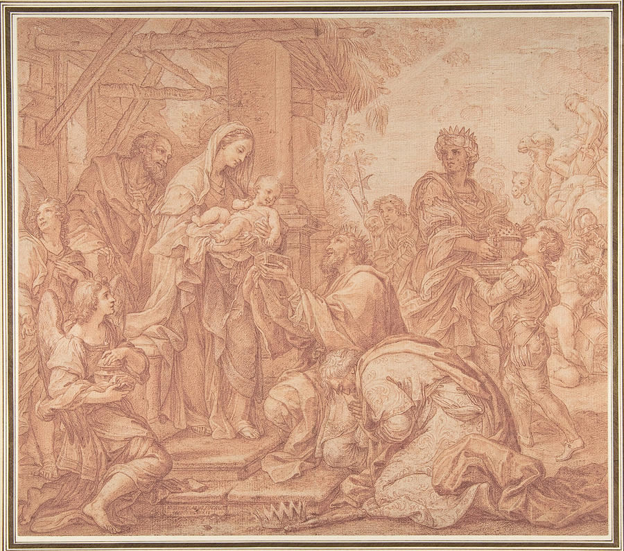 Giuseppe Bartolomeo Chiari Drawing - The Adoration of the Magi by Giuseppe Bartolomeo Chiari