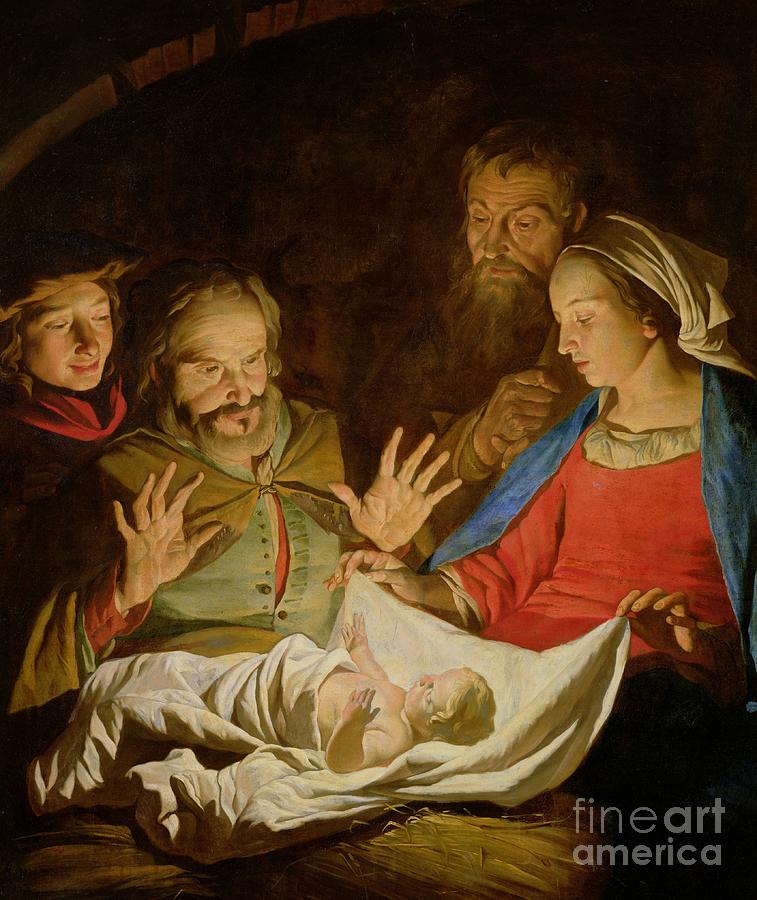 Madonna Painting - The Adoration of the Shepherds by Matthias Stomer