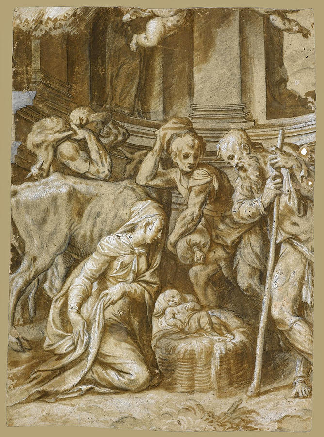 The Adoration of the Shepherds Drawing by Paolo Farinati