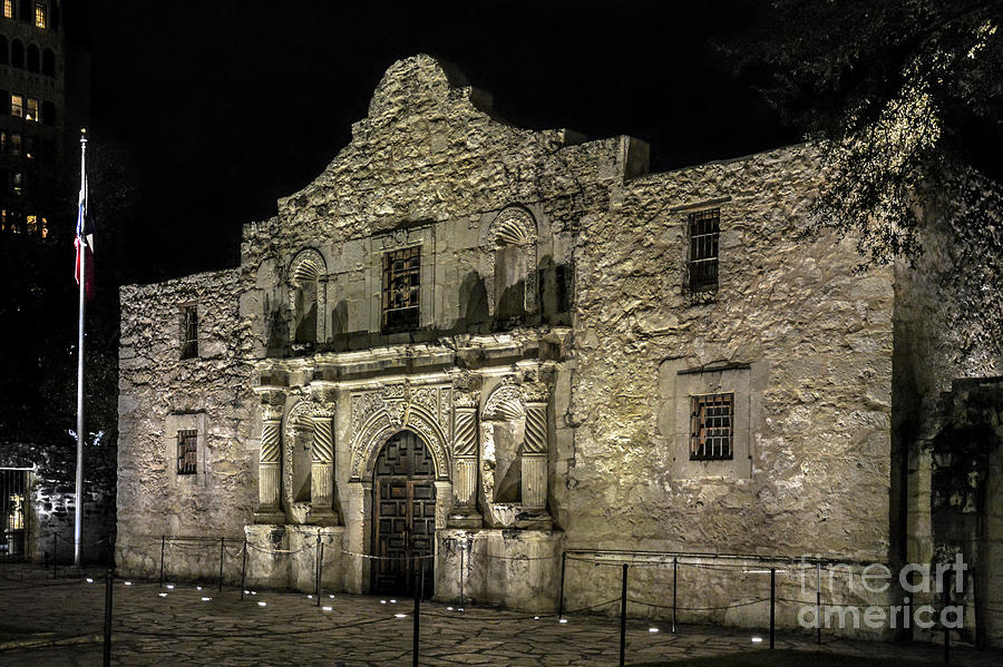 The Alamo at Night Photograph by David Meznarich
