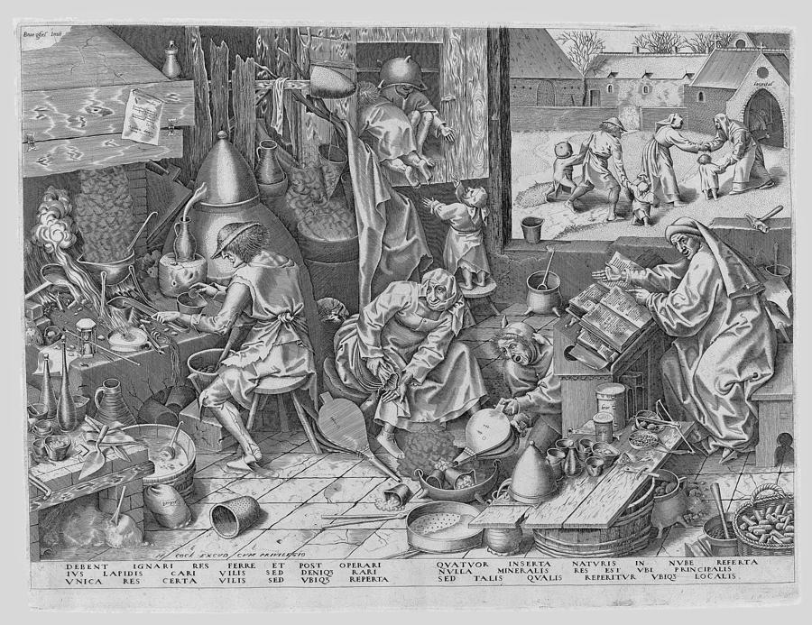 The Alchemist Drawing - The Alchemist by After Pieter Bruegel the Elder