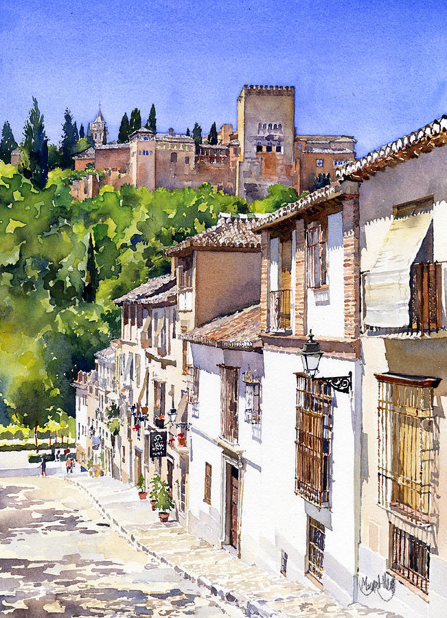 The Alhambra From Calle Victoria Painting by Margaret Merry