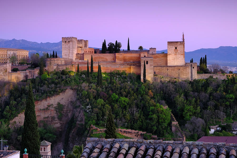 Architecture Photograph - The Alhambra, The Alcazaba . At pink sunset by Guido Montanes Castillo