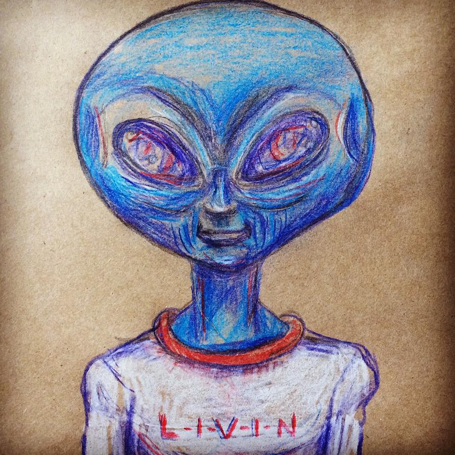 The alien is L-I-V-I-N Drawing by Similar Alien