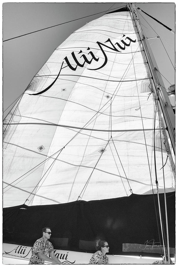 The Alii Nui Crew Raising Sails BW Photograph by Jim Thompson