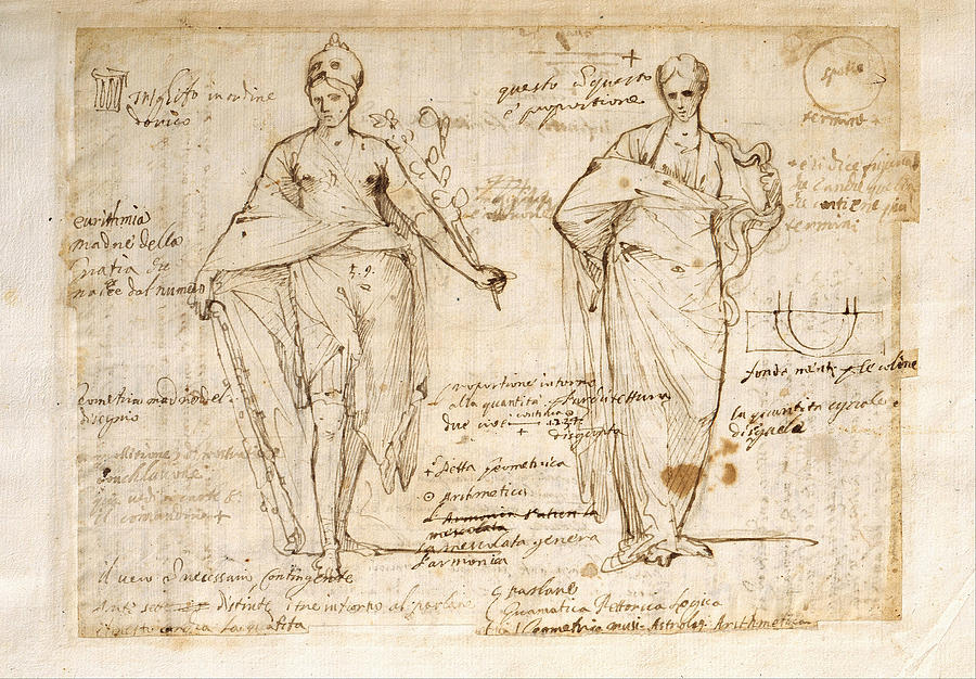 The Allegorical Figures of Reason and Wisdom  Drawing by Pietro Testa