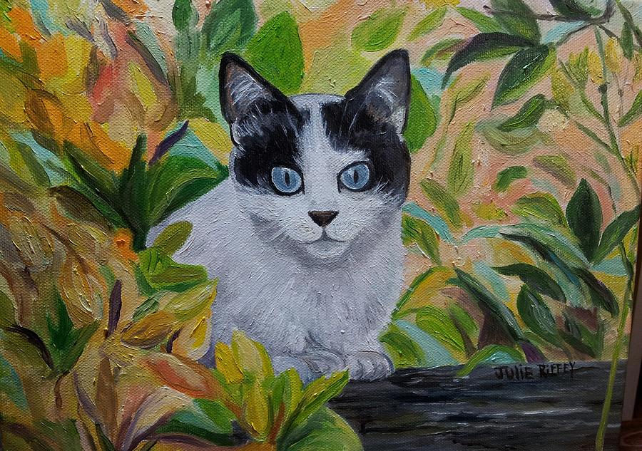 The Ambush - Cat in the Bushes Painting by Julie Brugh Riffey