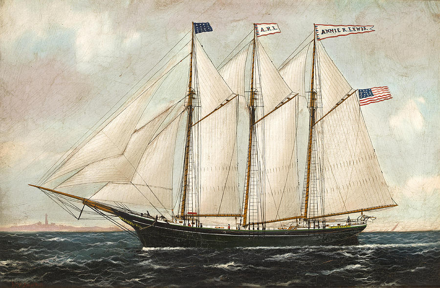 Famous Paintings Painting - The American three masted schooner Annie R. Lewis by William Pierce Stubbs