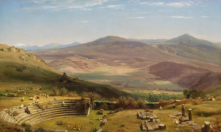 Mountain Painting - The Amphitheatre of Tusculum and Albano Mountains Rome, from 1860 by Worthington Whittredge