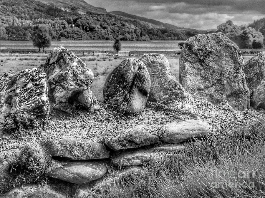 The Ancient Stones at Loch Achray in Greyscale Photograph by Joan-Violet Stretch