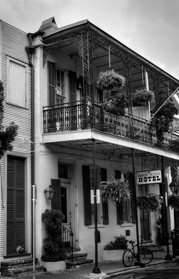The Andrew Jackson Hotel in New Orleans In Black and White Photograph by Greg and Chrystal Mimbs