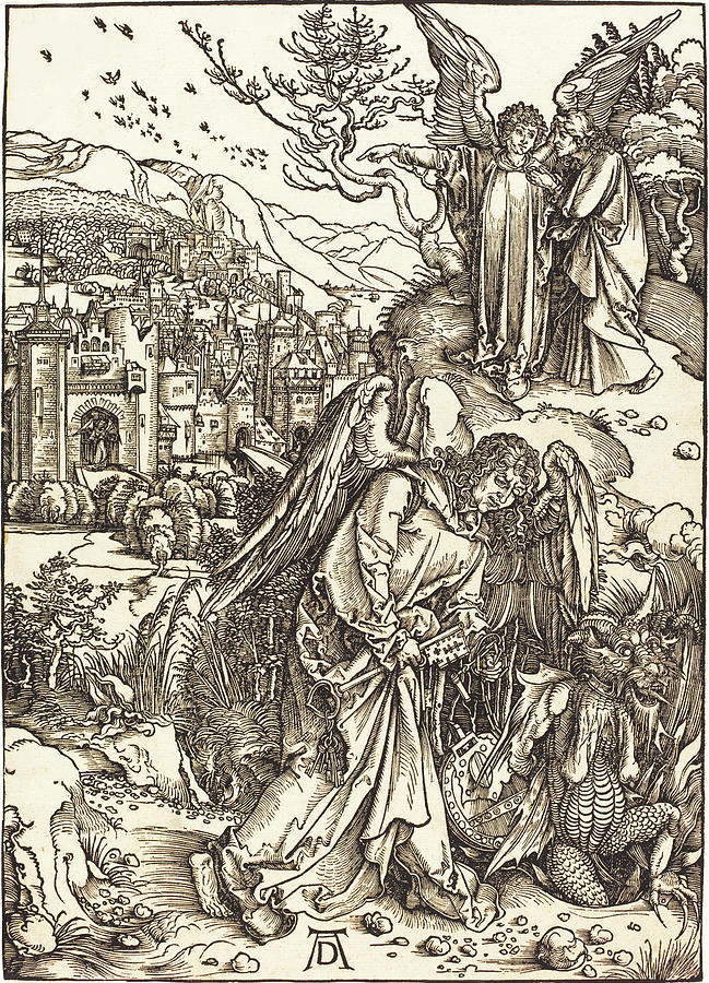 The Angel with the Key to the Bottomless Pit Drawing by Albrecht Durer