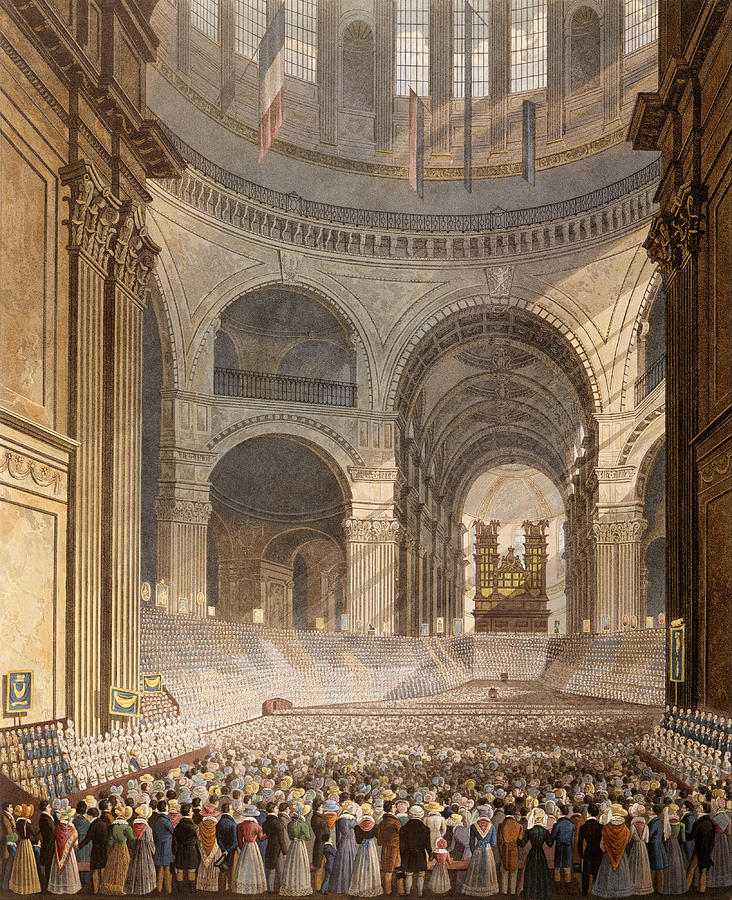 The Anniversary Meeting of the Charity Children in the Cathedral of St  Paul Drawing by Robert Havell Jr