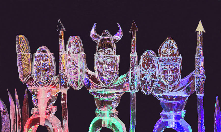 The Annual Ice-sculpting Festival In The Colorado Rocies, Masked African Tribesmen, Nighttime Shot  Photograph by Bijan Pirnia